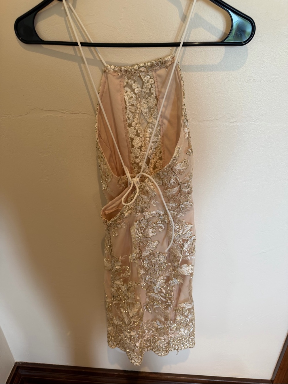 Amazon Beige Embellished Spaghetti-Strap Mini Dress - Picture 3 of 4